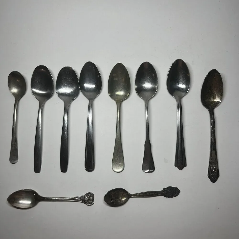 Vtg Stainless Silverplate Spoon Lot 10pc Oneida Wm Rogers Victor Royal Saxony